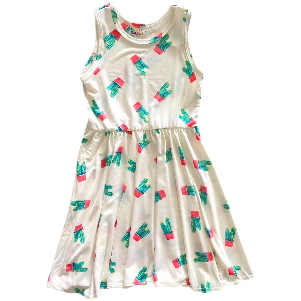 Dot Smile Girls Sz 7‎ White Green Cactus Potted Cacti Tank Dress NWT